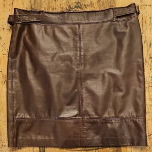 LAUNDRY By SHELLI SEGAL Vtg Y2K Brown Genuine Leather Pencil Skirt Women's‎ 8